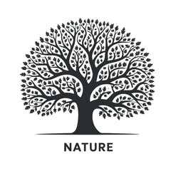 Obraz premium Elegant Black and White Silhouette of a Majestic Tree Representing Nature s Beauty Stylized tree graphic with intricate leaf details tree nature silhouette