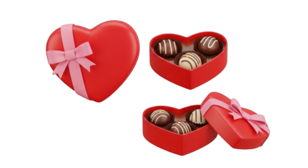 Delicious chocolates in heart shaped boxes wrapped with ribbons represent a sweet Valentine's Day indulgence and affectionate gift, transparent background