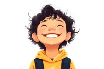 Portrait of a cheerful student smiling and looking up, expressing happiness, hope, and a positive outlook