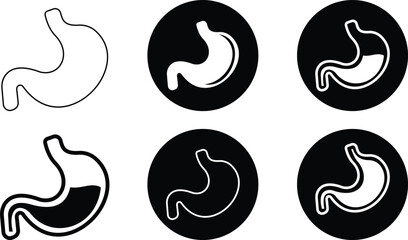 Stomach organ icon set biology digestion function. contains gastric juice to aid digestion and ascend to the intestine. ache, healthcare symbol. Anatomy, healthy. silhouette Outline, flat design.