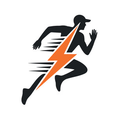 Fast Running Person with Lightning Bolt Graphic Design Silhouette person running lightning bolt running silhouette person lightning bolt fast speed energy power logo