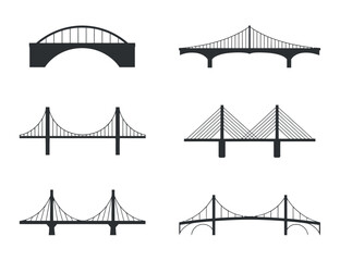 Collection of Various Bridge Designs in Simple Black and White Silhouettes Six different bridge designs shown simple black white style bridge architecture design