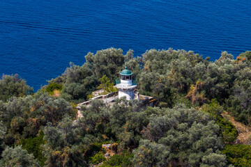 Aerial view of Lichadonisia which is island popular with boat trippers. the Greek Bahamas, in North Evia, Greece