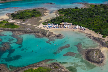 Aerial view of Lichadonisia which is island popular with boat trippers. the Greek Bahamas, in North Evia, Greece
