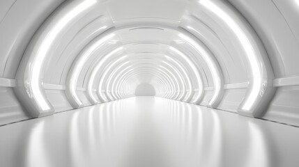 Fototapeta premium White Futuristic Tunnel Illuminated Archway Design, 3D Render, sci-fi, architecture 3D rendering, futuristic architecture