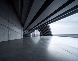 Empty concrete floor and glass walls in modern architecture building