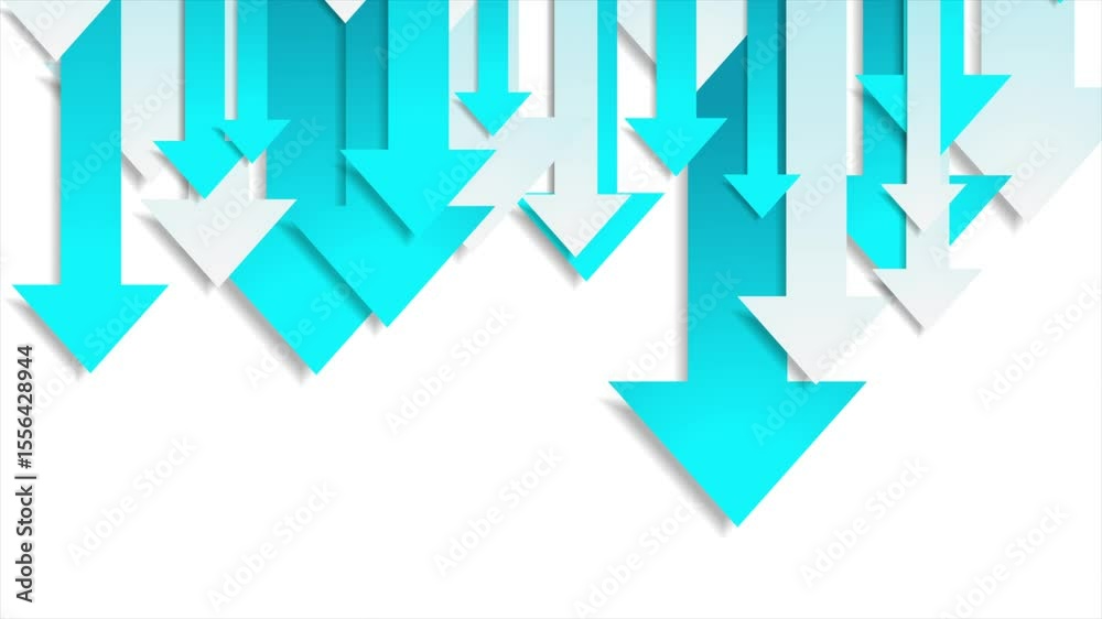 Aufkleber tech blue and white arrows pointing downward with paper cutout effect and shadow. seamless looping a