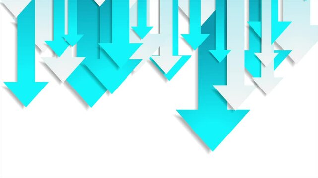 Tech blue and white arrows pointing downward with paper cutout effect and shadow. Seamless looping abstract motion design. Video animation Ultra HD 4K 3840x2160