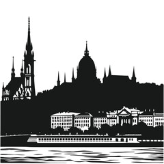 Fototapeta premium black-silhouette-vector-of-skyline-views--white-ba