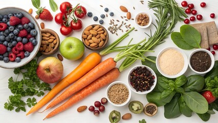Colorful Organic Fruits and Vegetables,
Healthy Food Assortment on Wooden Table,
Fresh Fruits and Veggies in Heart-Shaped Bowls,
Vibrant Plant-Based Superfoods Display,
background image