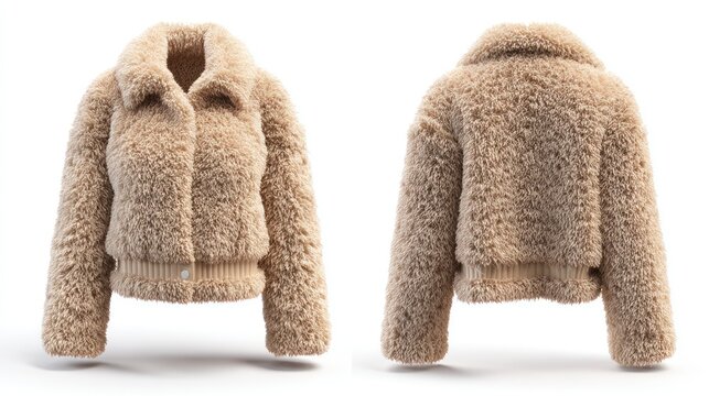 Front and back view of a cropped modern coat, isolated with soft shadows on white, perfect for online retail