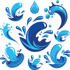 Water Splash Design Elements A Collection of Blue Wave and Drop Illustrations