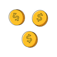 set of gold coins on white background isolate