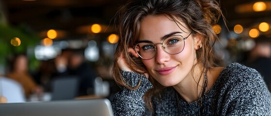 Woman with glasses in a cafe