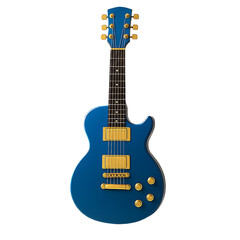 Obraz premium A sleek blue electric guitar with gold hardware isolated on transparent background