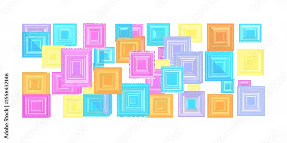 Poster a vibrant array of colorful squares arranged randomly on a white background creating a pattern