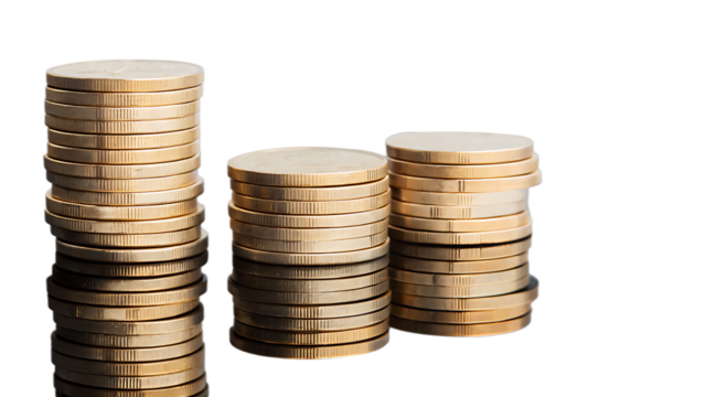 Flat Stacked Gold Coins On Table Showing Wealth Investment And Financial Growth
