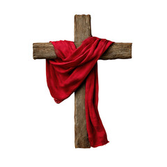 Wooden Cross Draped Red Cloth isolated on a transparent background 2