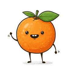 Whimsical orange character illustration with friendly smile and greeting gesture