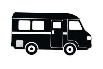 Camper van parked in wilderness travel vector art illustration