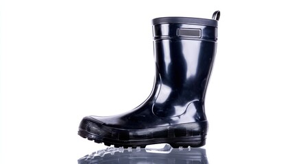 Front view of a waterproof rubber boot, glossy finish, centered on white, product display
