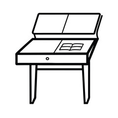 Compact writing desk with open notebook in line drawing Vector illustration