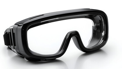 Protective eyewear featuring a sleek black frame and clear lenses, ideal for safety and eye protection in various environments.