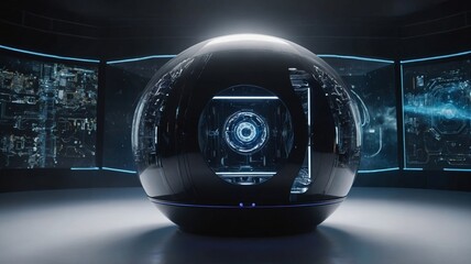 Futuristic Spherical Technology Inside a Modern High-Tech Laboratory During a Research and Development Session