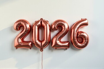 A collection of balloons in the shape of numbers floating in mid-air..New Year 2026.