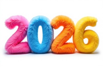 Colorful fur decoration for a festive celebration..New Year 2026.
