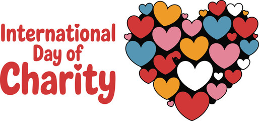 International Day of Charity vector design with hand world globe and hearts for poster banner or social media