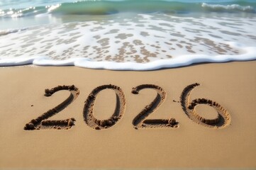 Two digits written on the beach, possibly marking a anniversary or milestone date..New Year 2026.