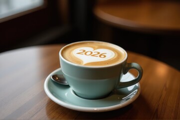 A cup of coffee with a heart drawn on the side, perfect for valentines or a thoughtful gift..New Year 2026.