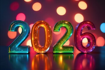A close-up shot of glittered numbers on top of a table, often used in party or celebration scenes..New Year 2026.