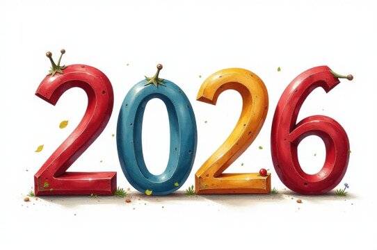 A creative mosaic art piece made from colorful numbers representing the year 2016..New Year 2026.