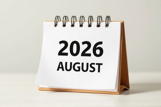 A calendar showing the date of August with clear numbers and formatting..New Year 2026.