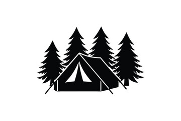 Obraz premium Forest and tent scene with camping setup vector art illustration