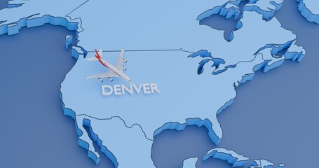 USA, Denver, abstract illustration of an airplane map, air travel concept