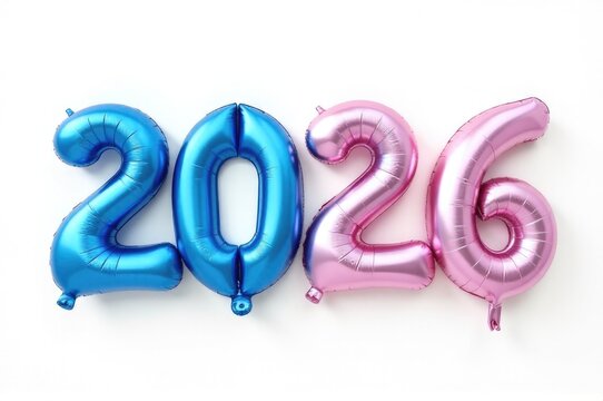 A pair of colorful balloons in the shape of the numbers 2016, great for celebrating New Year's Eve or any other special occasion..New Year 2026.