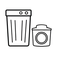 Laundry hamper next to washing machine in line art Vector illustration