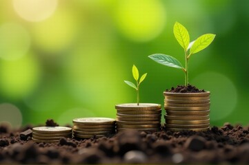 A stack of coins with a plant growing out of them, possibly symbolizing growth or abundance..New Year 2026.