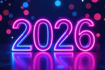 A neon sign reading 2026 on a black background..New Year 2026.