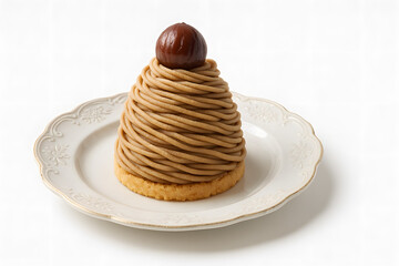 Chestnut Mont Blanc on a decorated vintage white dessert plate