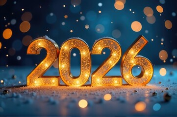 A golden sign reading '2020' in the snowy environment..New Year 2026.