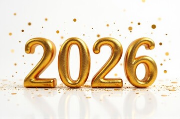 A collection of golden numerals on a plain white background..New Year 2026.