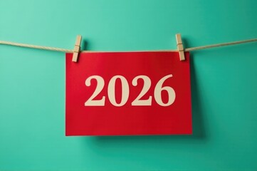 A red flag hanging from a clothesline, alerting of potential danger or caution..New Year 2026.