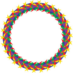Vibrant geometric starburst circle frame with abstract design elements