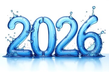 A wave of blue water with a splash..New Year 2026.