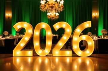 Large illuminated sign with the year 2016 displayed prominently..New Year 2026.
