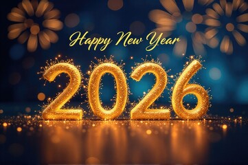 Fireworks exploding in the night sky celebrating the start of a new year..New Year 2026.